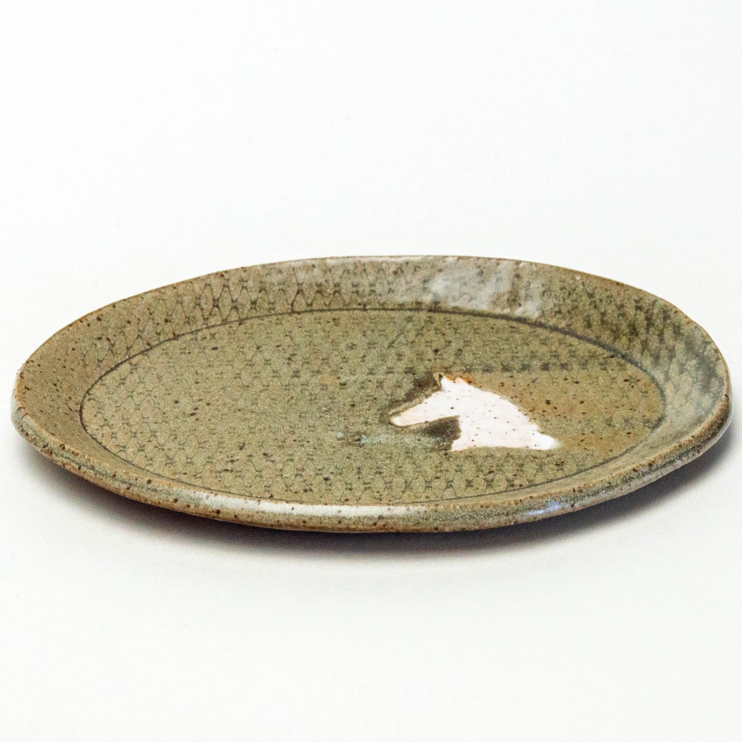 White Horse on Silver Stoneware Oval Trinket Dish