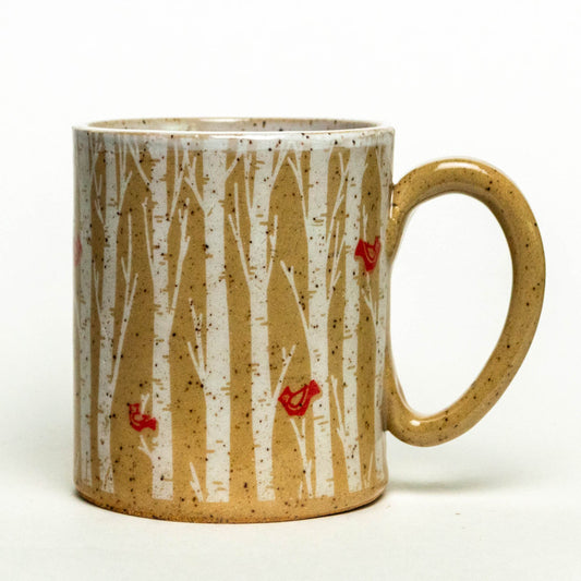 Speckle Clay Birch Trees w/Cardinals 12oz Mug
