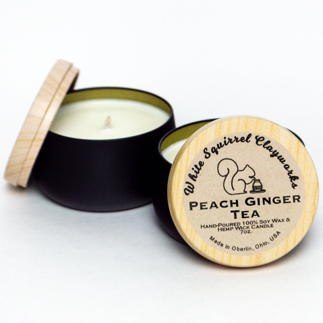 Peach Ginger Tea - Hand-Poured Soy Candle Black Tin- 7oz
