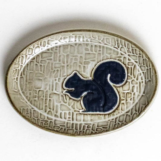 Black Squirrel White Oval Trinket Dish