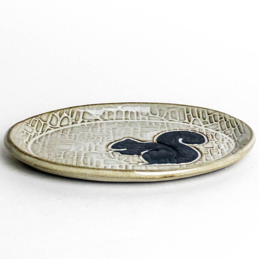 Black Squirrel White Oval Trinket Dish