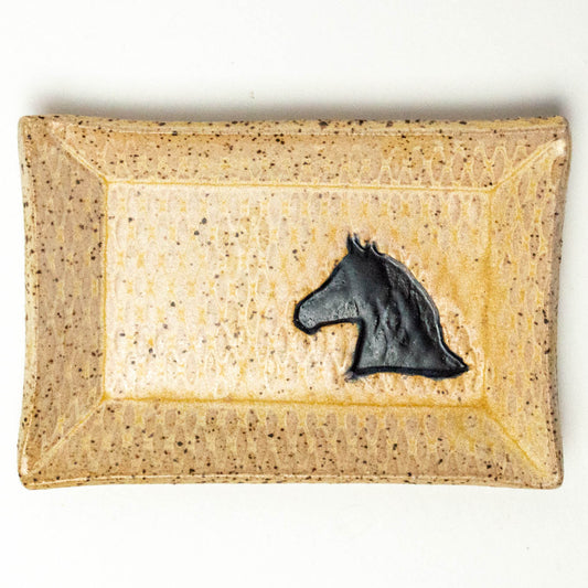 Black Horse Pattern Beige Trinket Dish