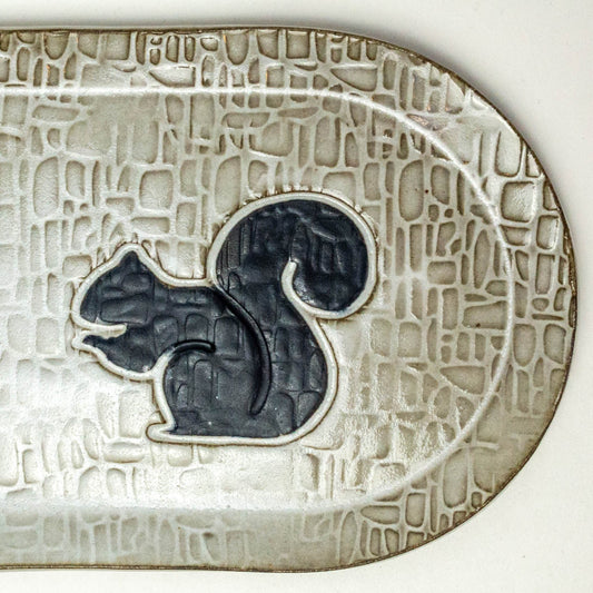 Black Squirrel Pattern on White - Chocolate Clay 10" Platter