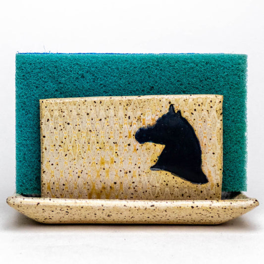 Black Horse Design Beige Sponge Holder