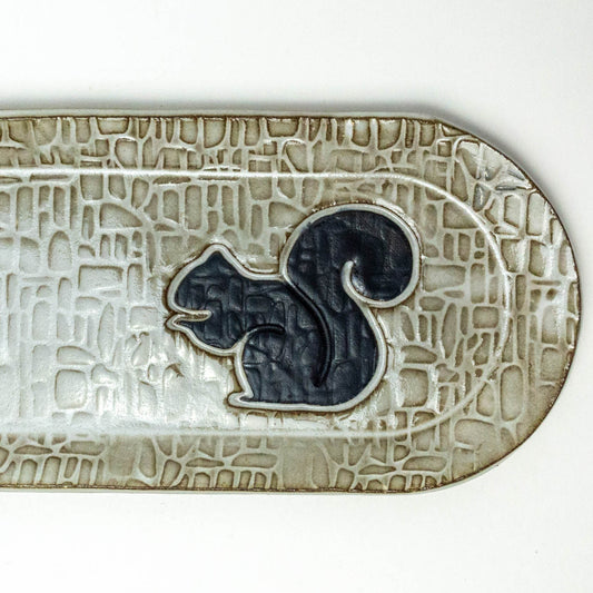 Black Squirrel on White 12" Platter