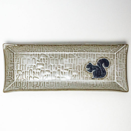 Black Squirrel on White Butter/Olive Dish