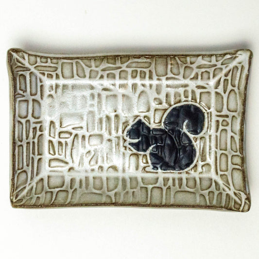 Black Squirrel on White Trinket Dish