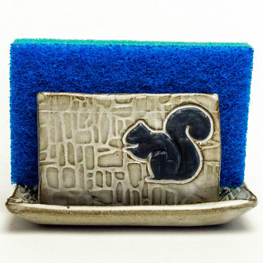 Black Squirrel on White Sponge Holder