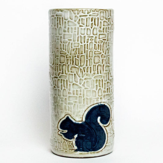 Black Squirrel Design on White Vase