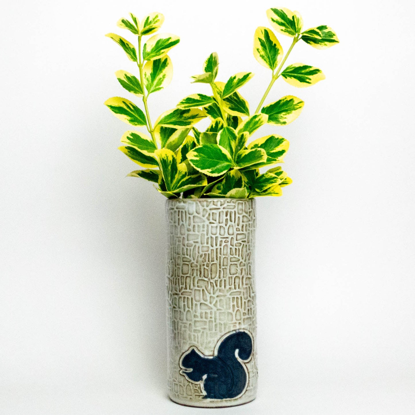 Black Squirrel Design on White Vase