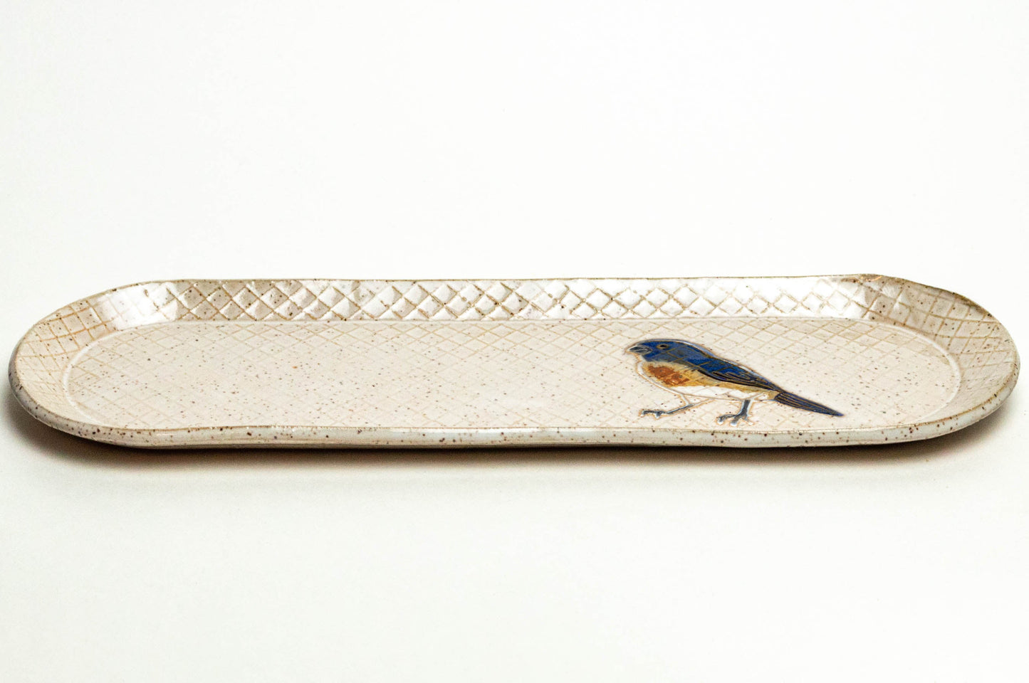 Blue Bird on White 12" Stoneware Platter