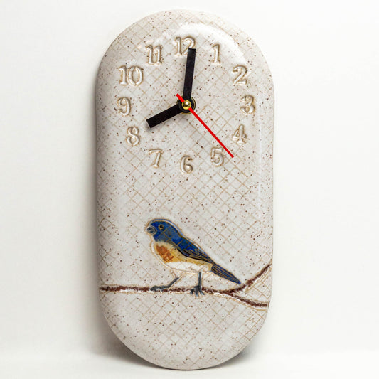 Blue Bird White Stoneware Wall Clock
