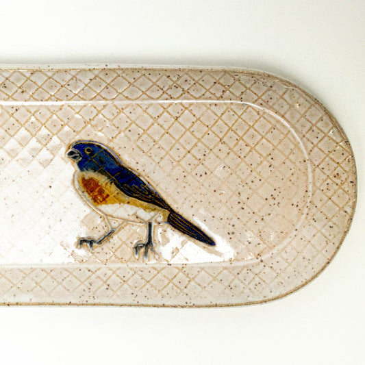 Blue Bird on White 12" Stoneware Platter