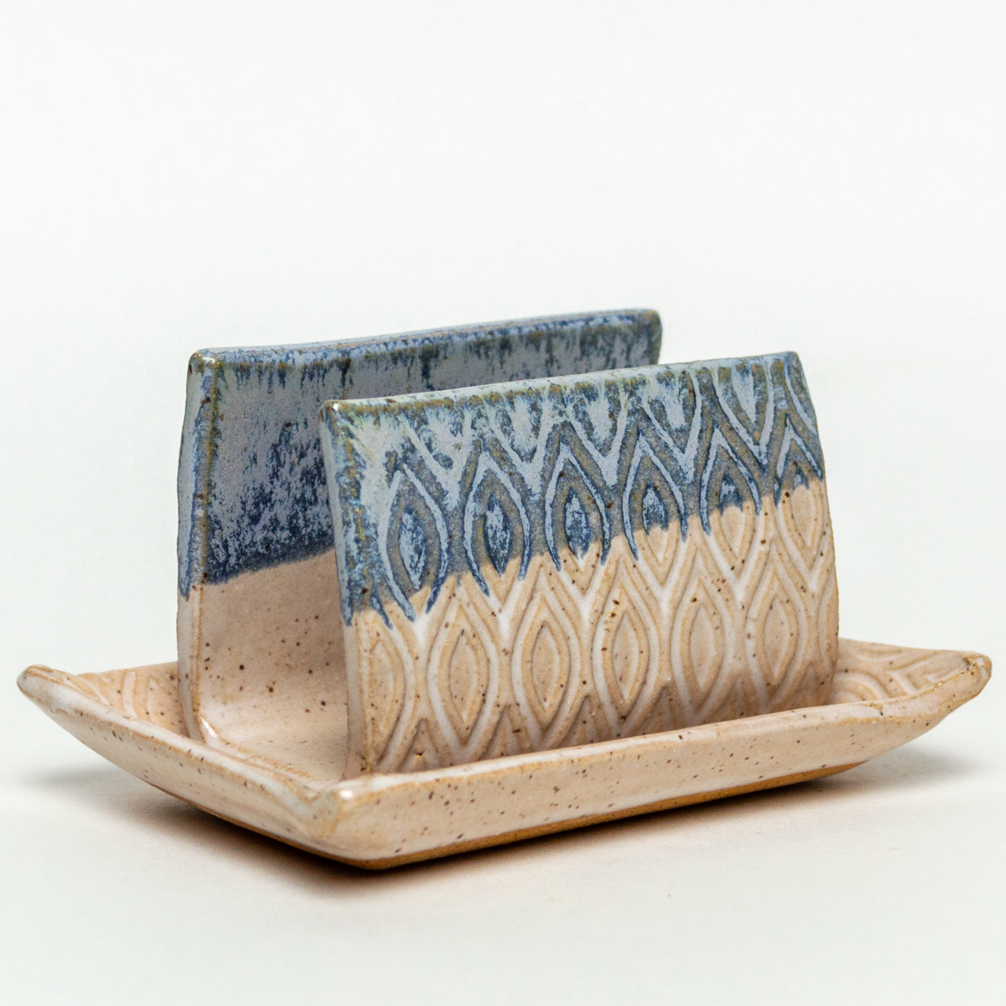 Blue & White Diamond Pattern Stoneware Sponge Holder