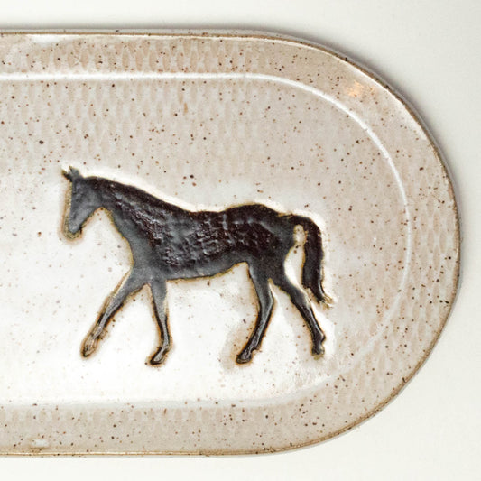 Brown Horse on White Stoneware 10" x 5" Platter
