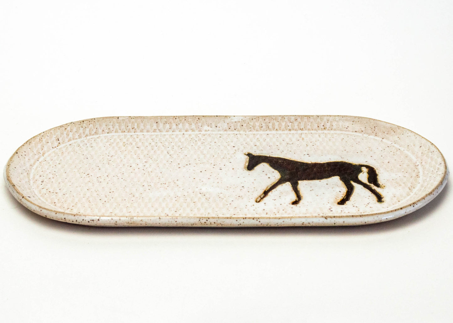 Brown Horse on White Stoneware 10" x 5" Platter