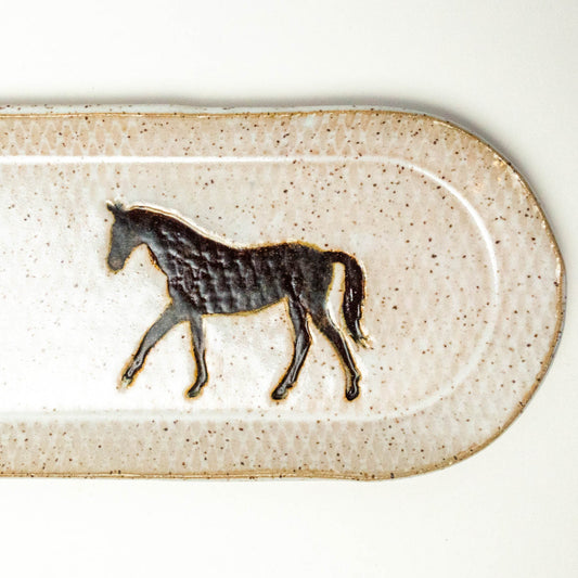 Brown Horse on White Stoneware 12"x4" Platter