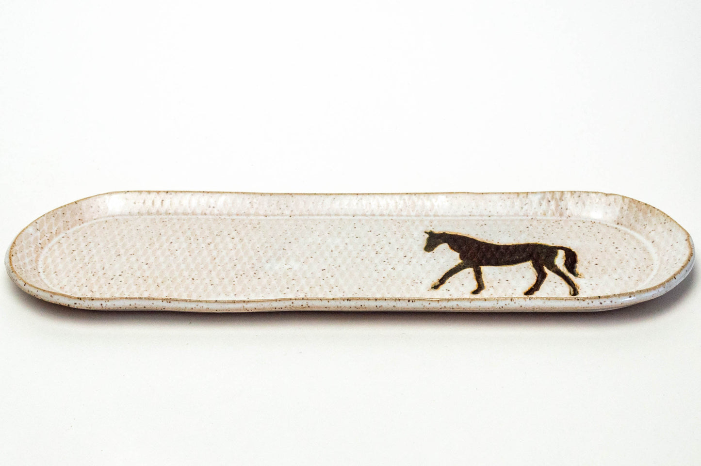 Brown Horse on White Stoneware 12"x4" Platter