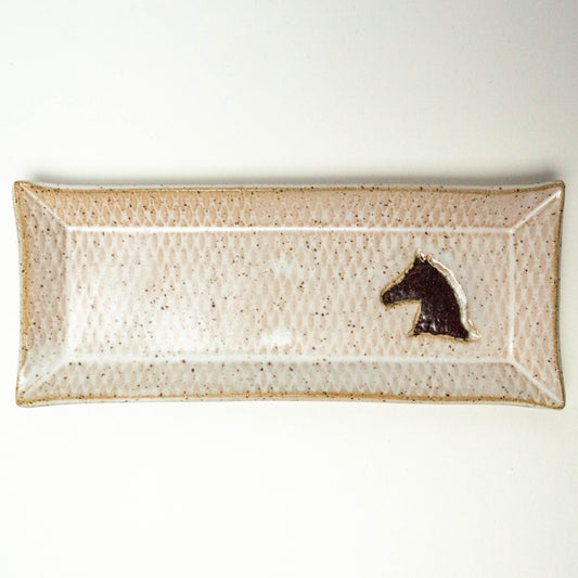 Brown Horse on White Stoneware Butter Dish