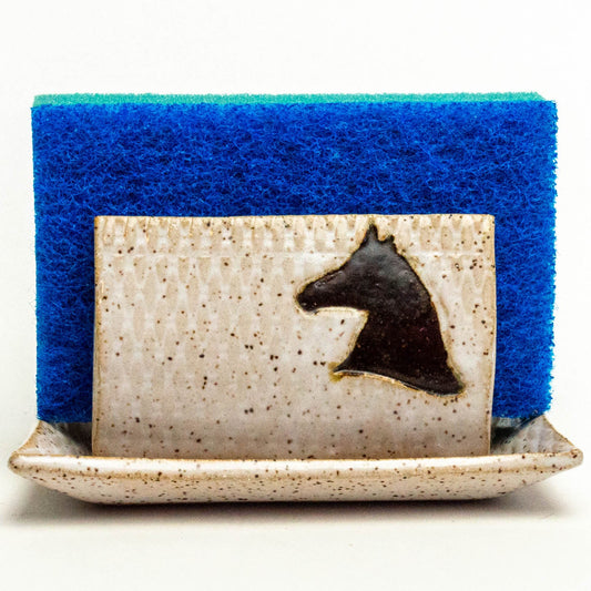 Brown Horse on White Stoneware Sponge Holder