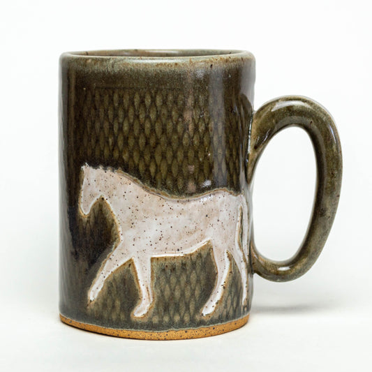 White Horse on Silver Stoneware 14oz Mug