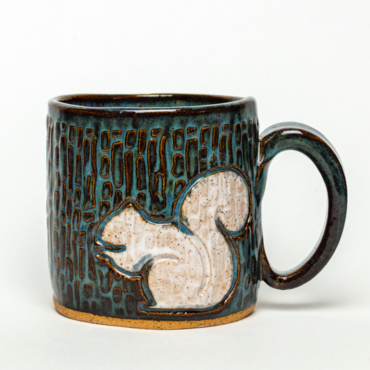 White Squirrel Blue Stoneware 10oz Mug