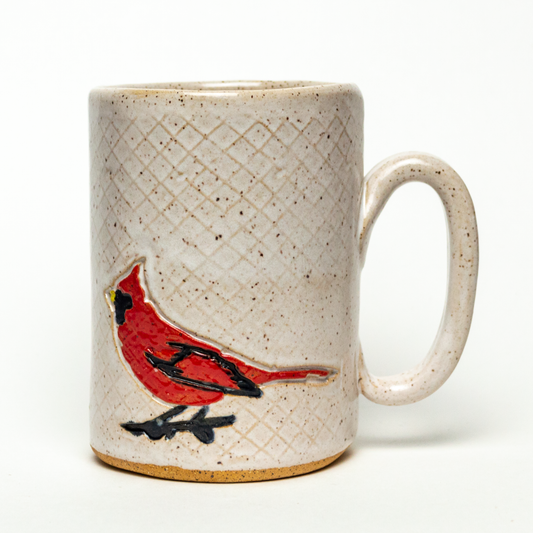 Cardinal on White Stoneware 14oz Mug