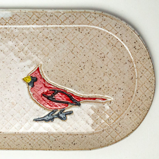 Cardinal on White Stoneware 10" Platter
