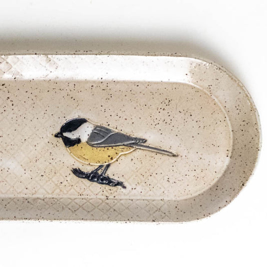 Chickadee on White Stoneware 12" Platter