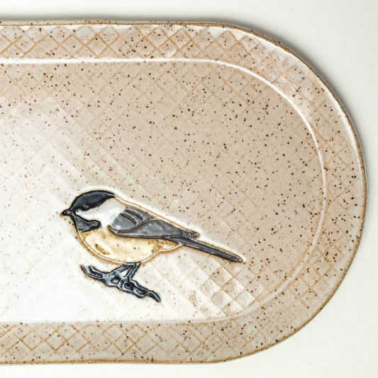 Chickadee on White Stoneware 10" Platter