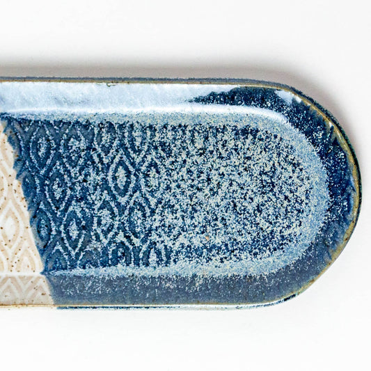 Blue & White Diamond Pattern Stoneware 12"x4" Platter