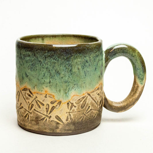 Dragonfly Green & Cream Stoneware 10oz Mug