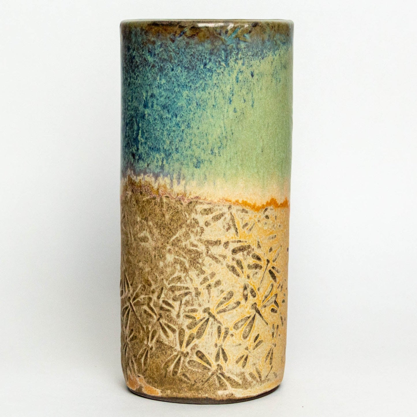 Dragonfly Pattern Green Vase