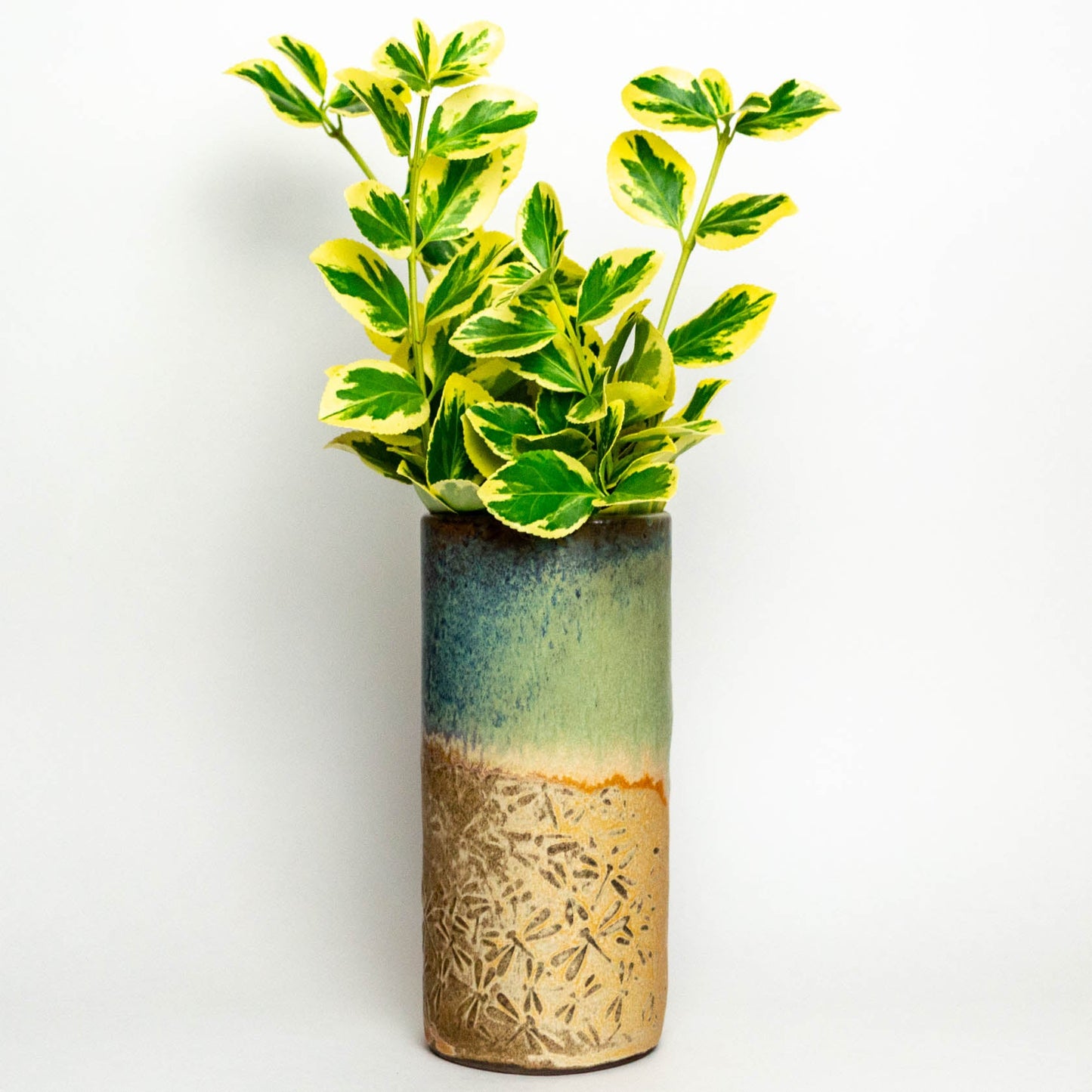 Dragonfly Pattern Green Vase