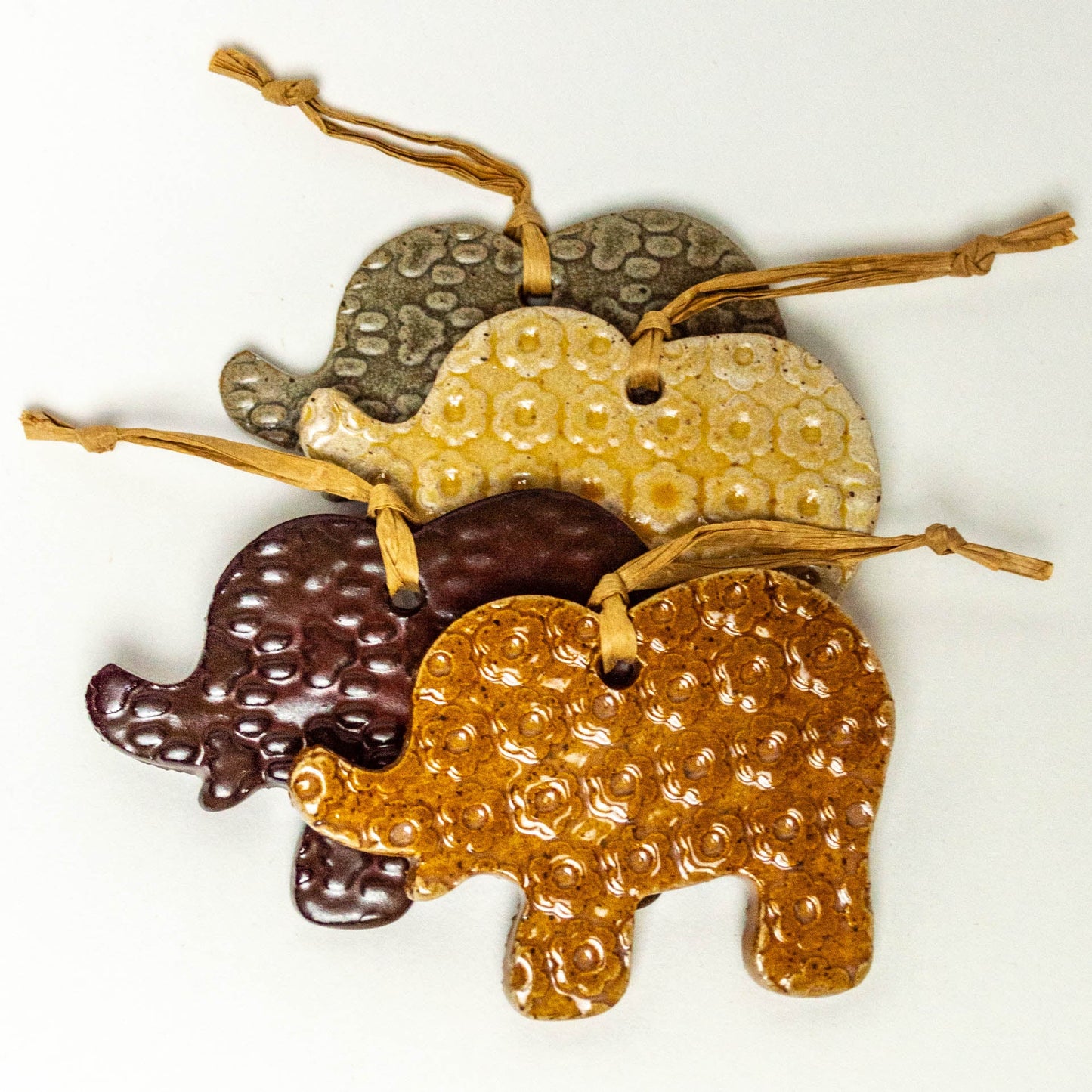 Elephant Shaped Stoneware Ornaments Assorted Colors