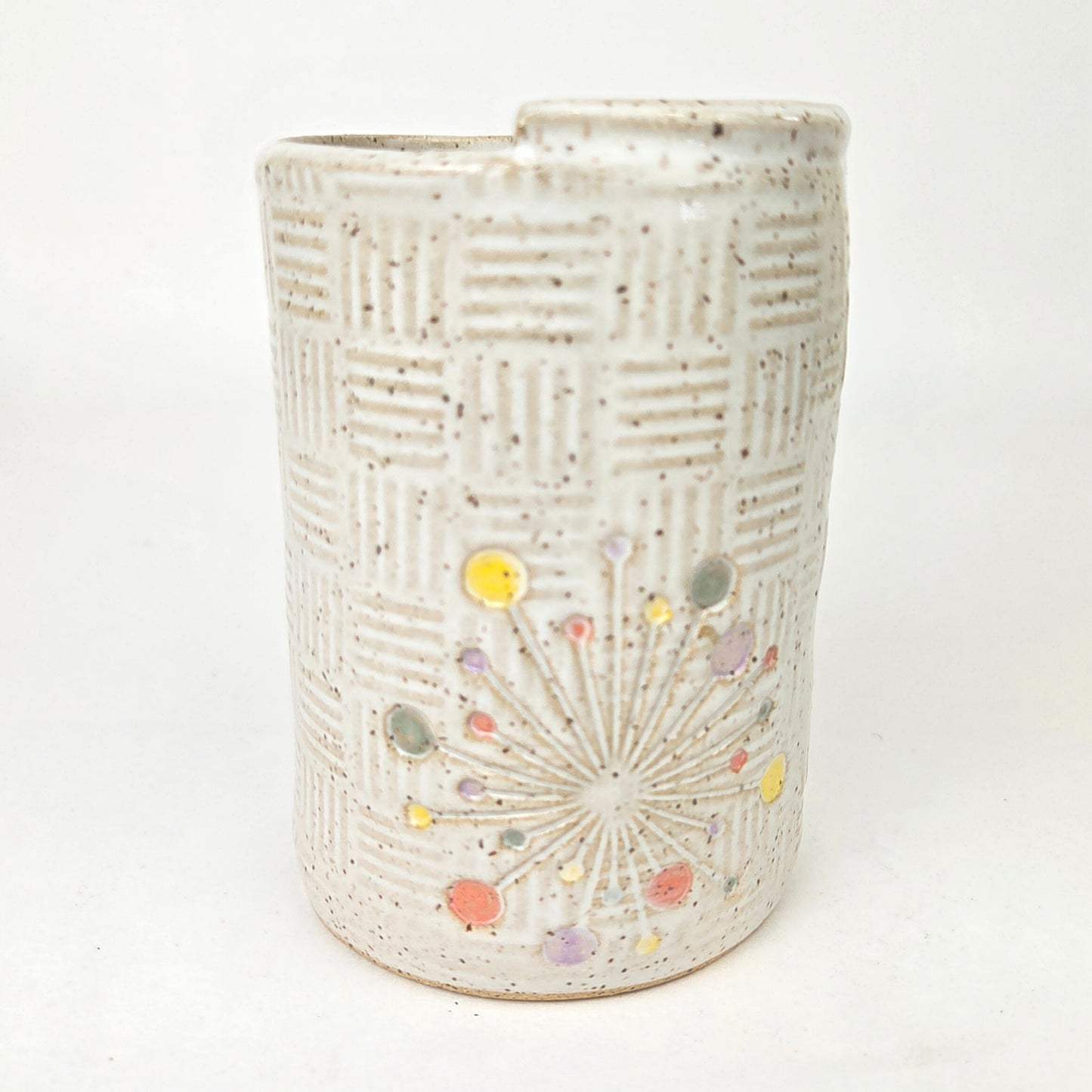 Art Deco Sunburst Stoneware White Toothbrush Holder