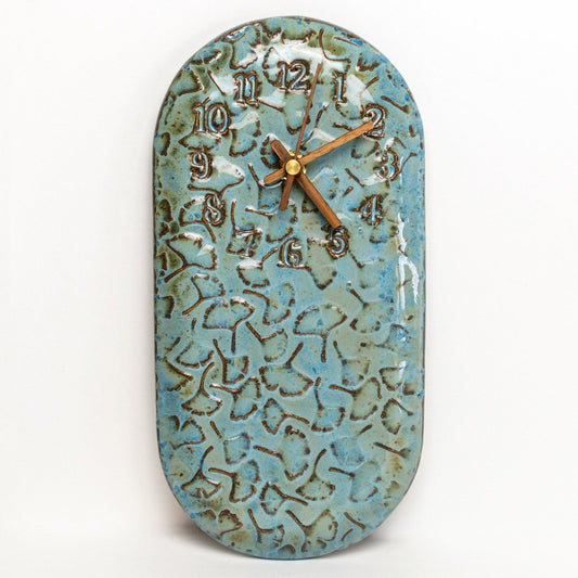 Ginkgo Blue Stoneware Wall Clock