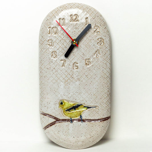 Goldfinch White Stoneware Wall Clock