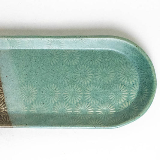 Gray & Blue Sunburst Pattern Ceramic Platter