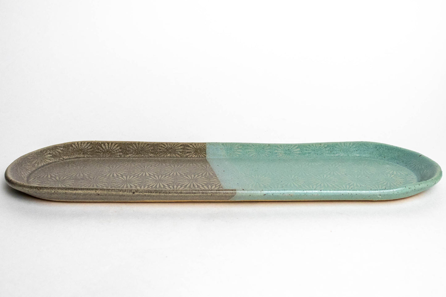 Gray & Blue Sunburst Pattern Ceramic Platter