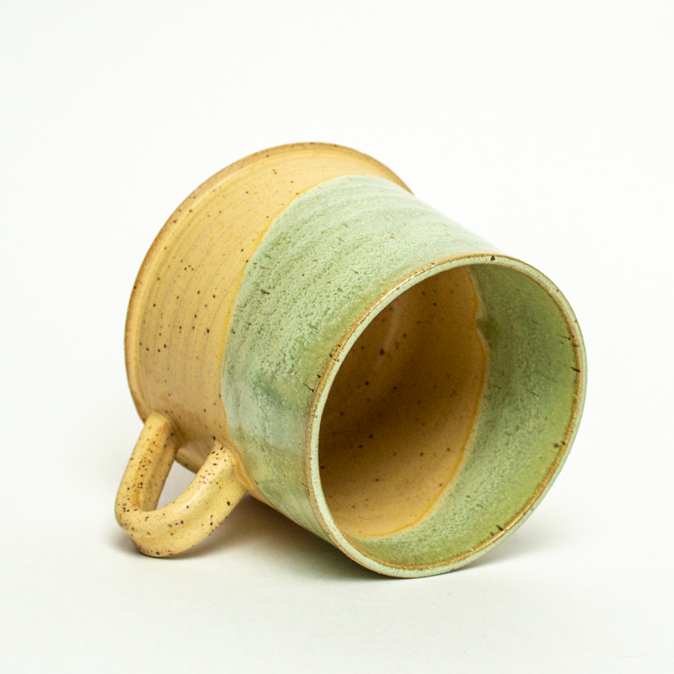 Rippled Green & Beige 14oz Hand Thrown Stoneware Mug