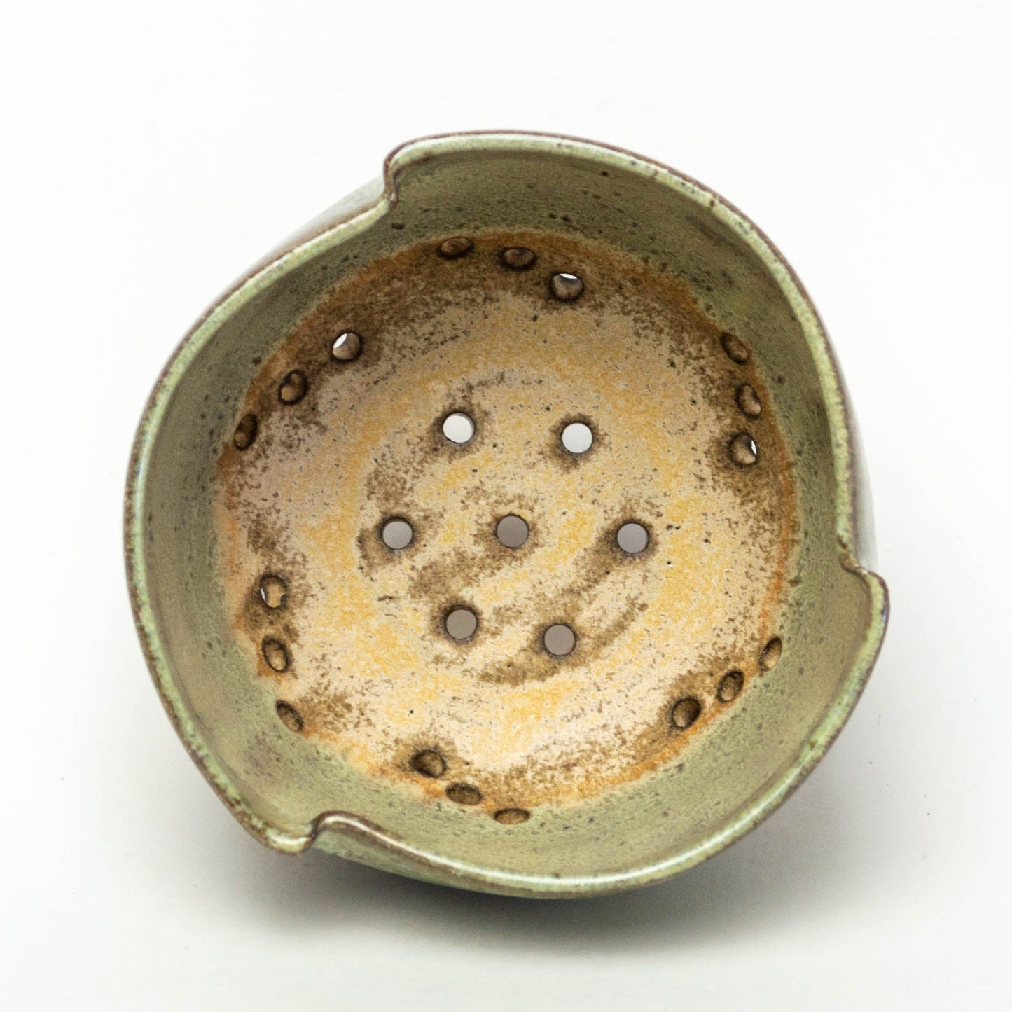 Handmade Green & Cream Stoneware Chocolate Clay Berry Bowl/Colander