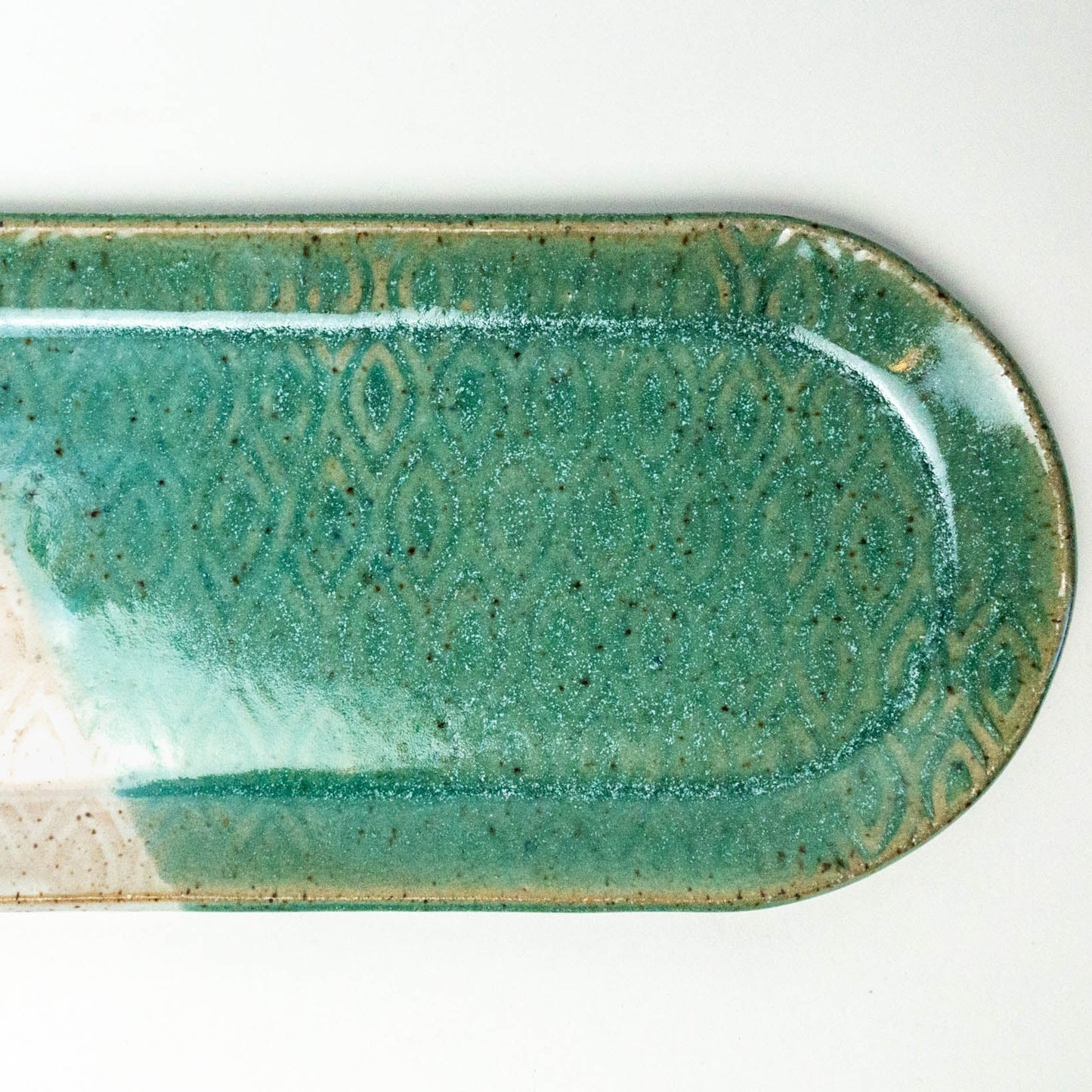 Turquoise & White Diamond Pattern Stoneware 12"x4" Platter