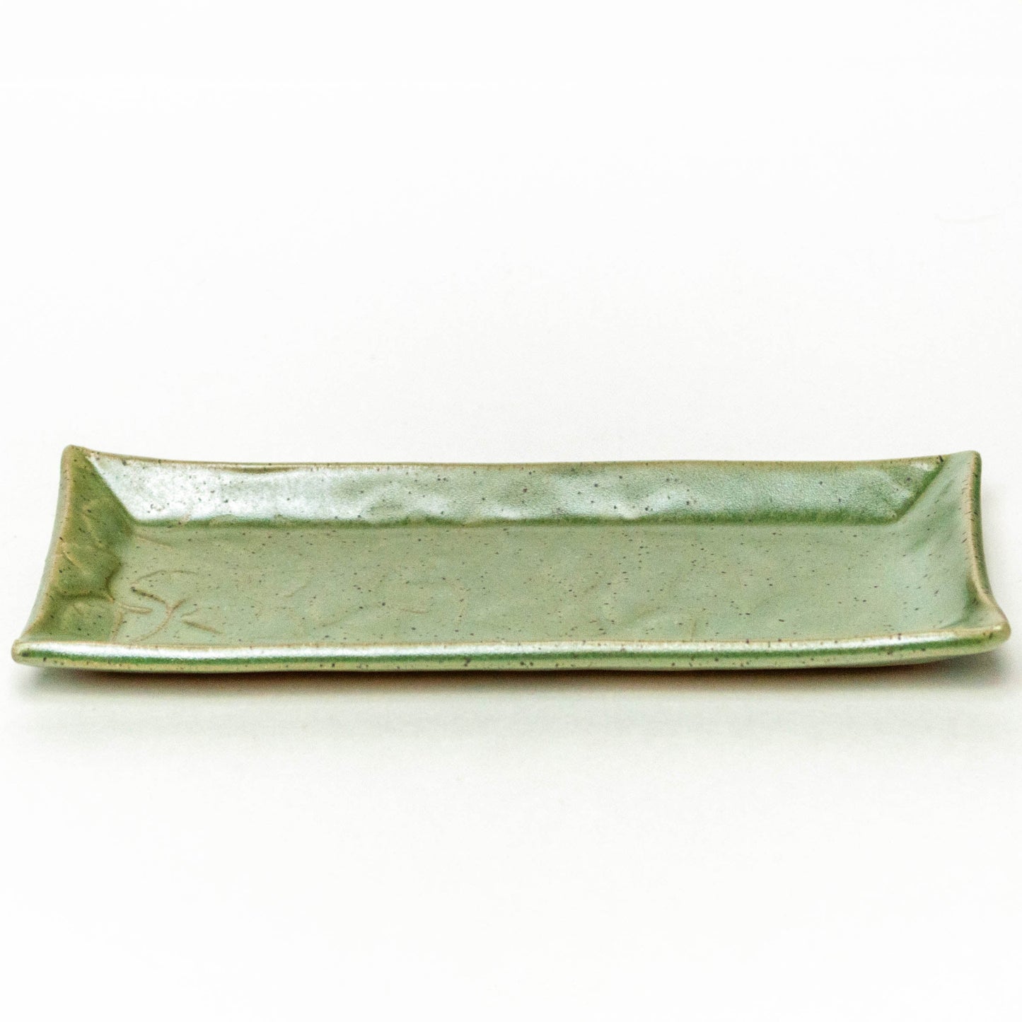 Ginkgo Leaf Pattern Green Stoneware Butter/Olive Dish