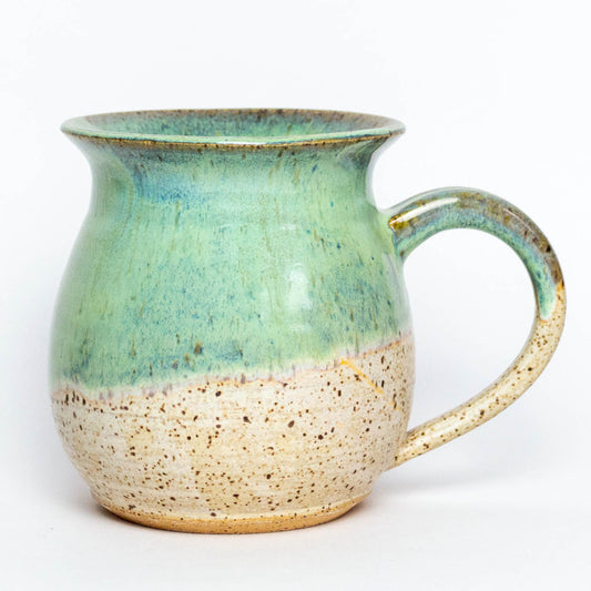 Green & Cream Hand Thrown Stoneware Hourglass 14oz Mug