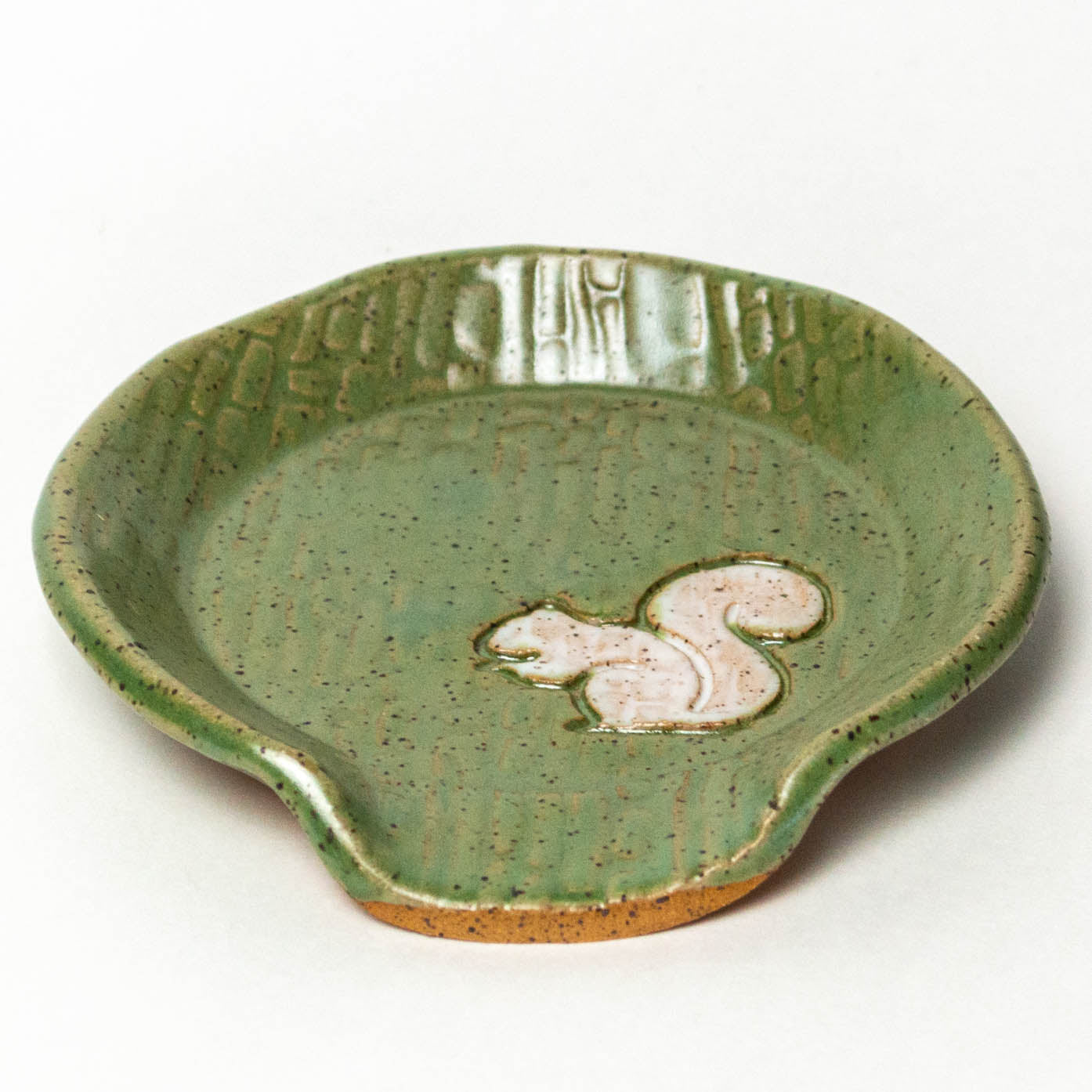White Squirrel on Green Stoneware Spoon Rest