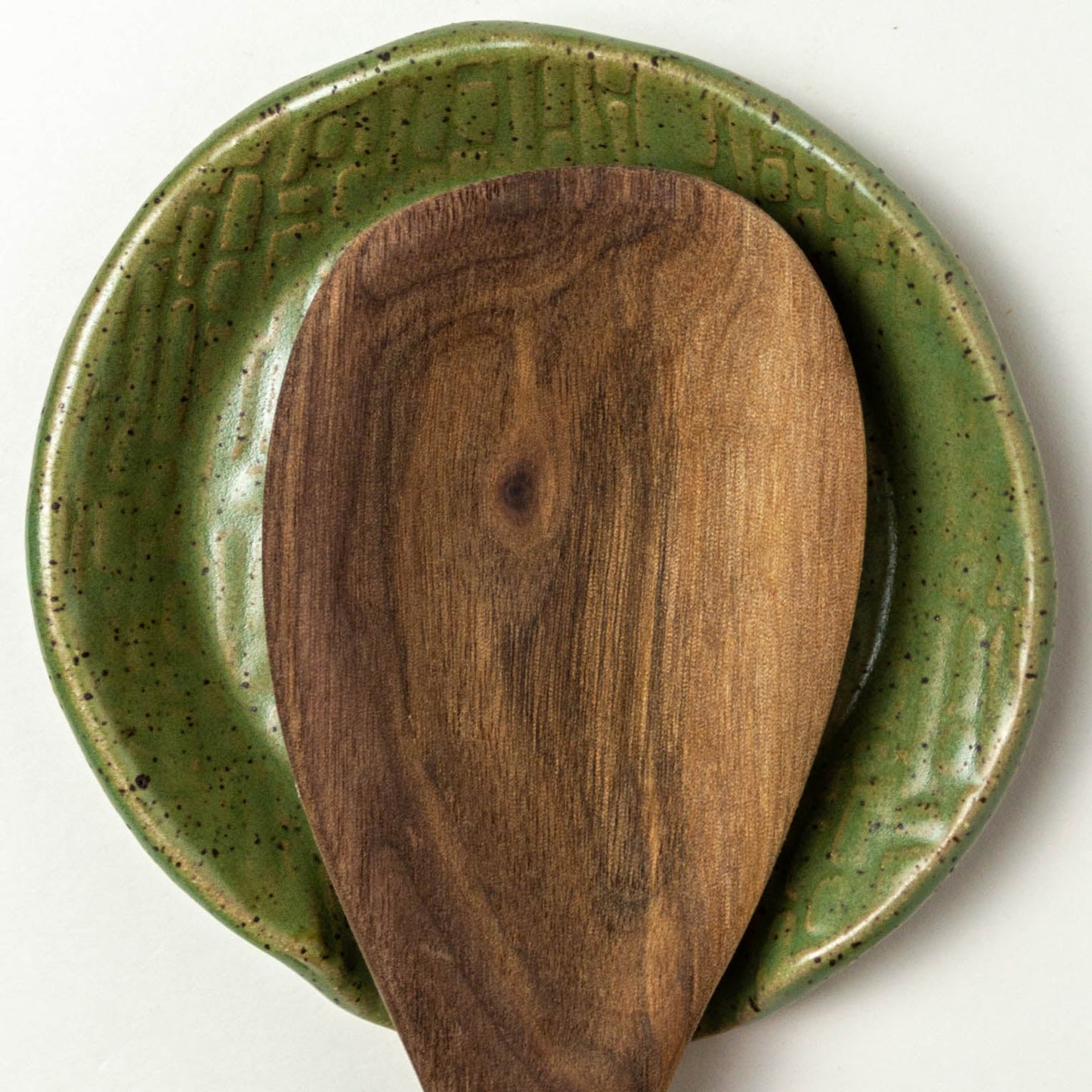 White Squirrel on Green Stoneware Spoon Rest