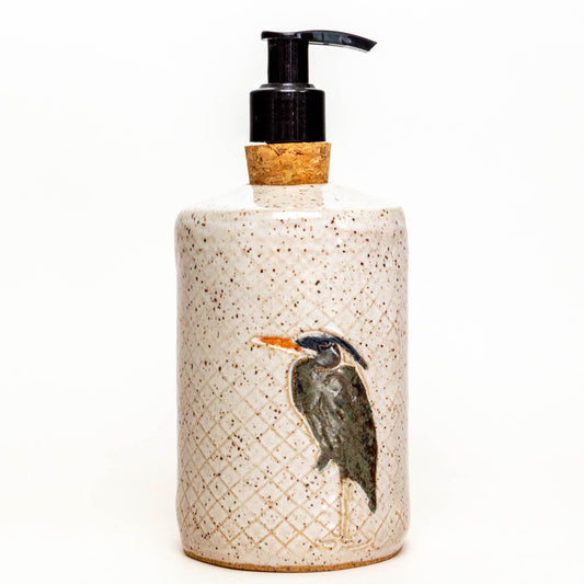 Blue Heron White Stoneware Soap Dispenser