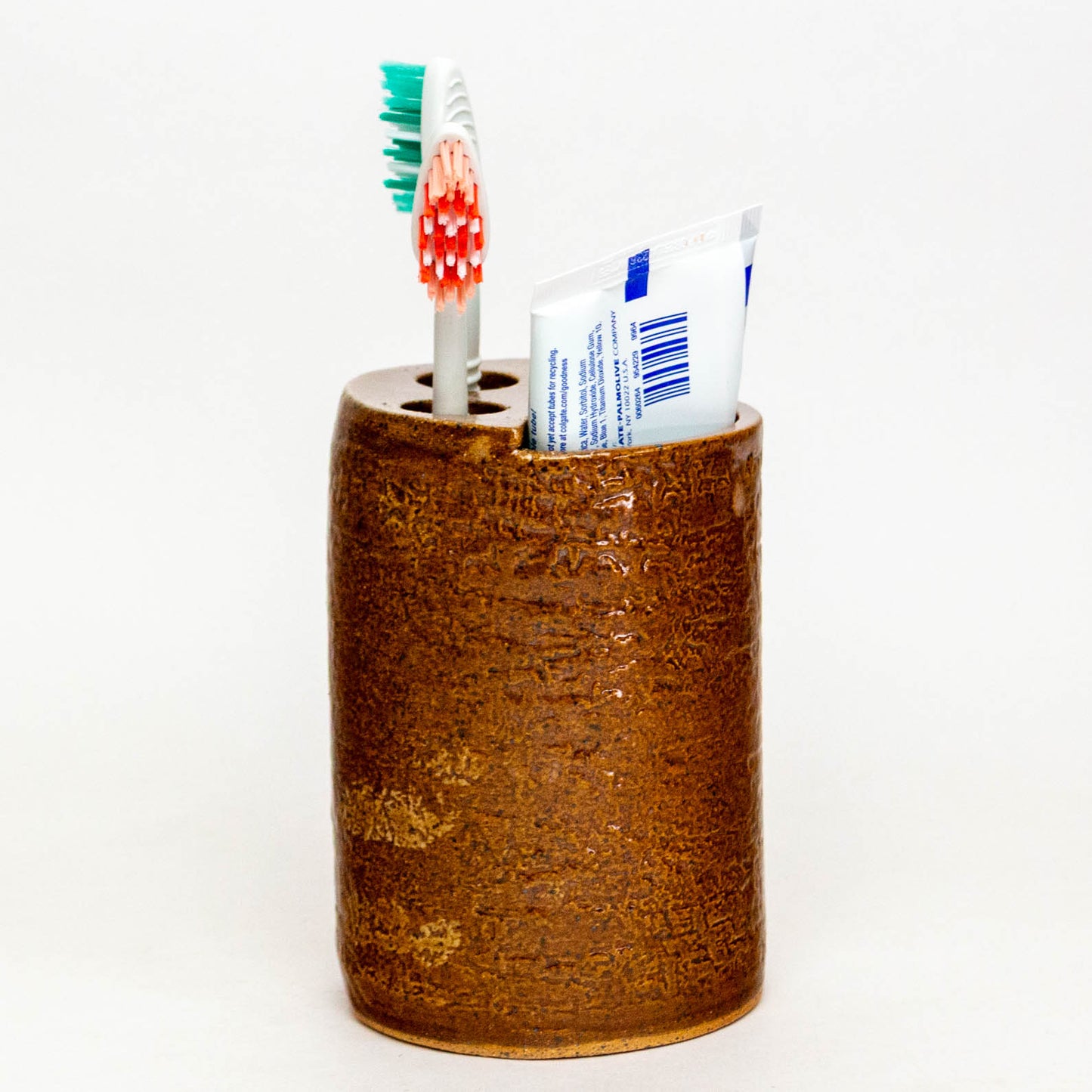 Jack-O'-Lantern Mushroom Brown Stoneware Toothbrush Holder