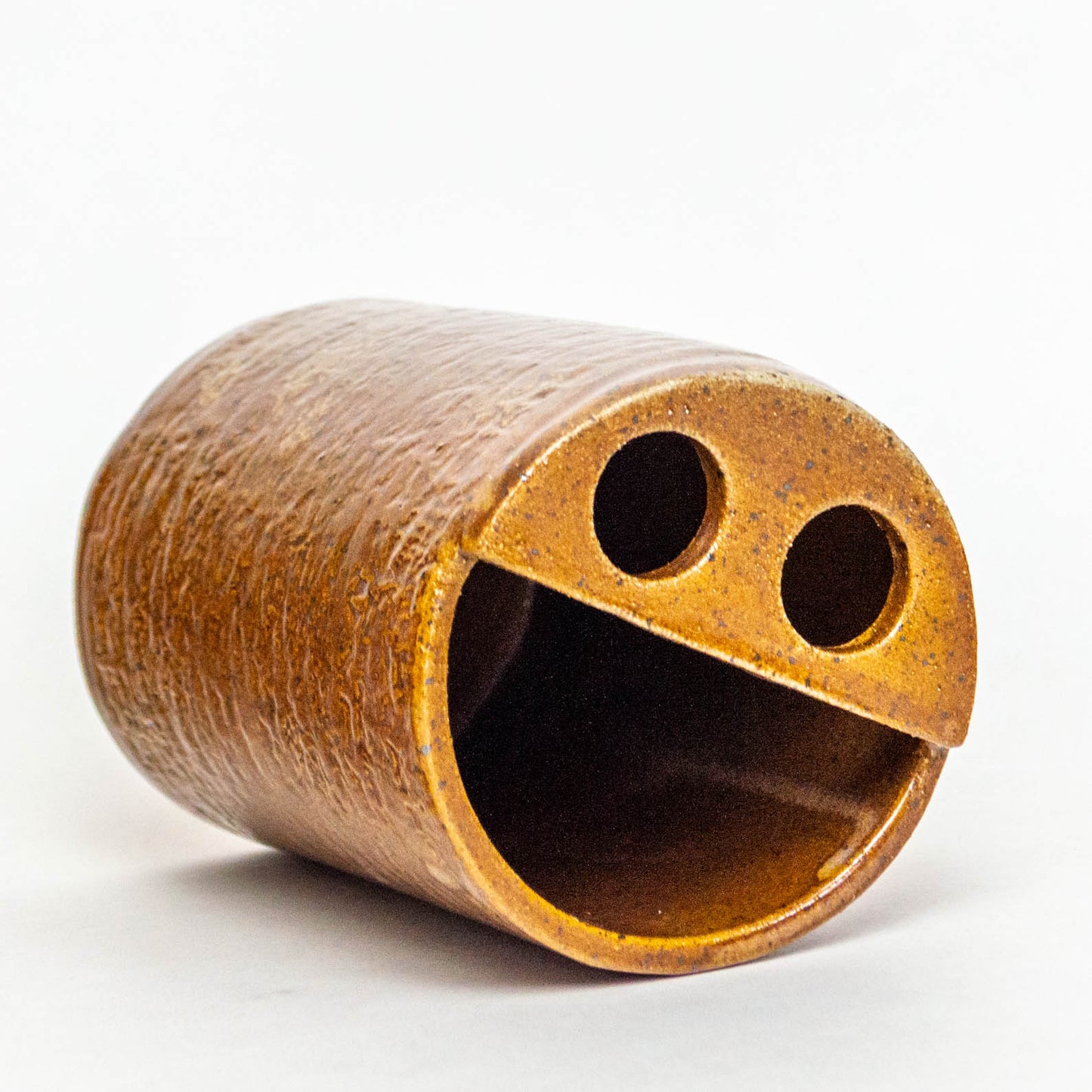 Jack-O'-Lantern Mushroom Brown Stoneware Toothbrush Holder